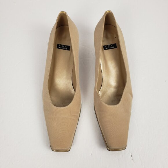 Stuart Weitzman 8B Tan Gold Womens Heels Shoes Pumps Spain - Picture 2 of 16
